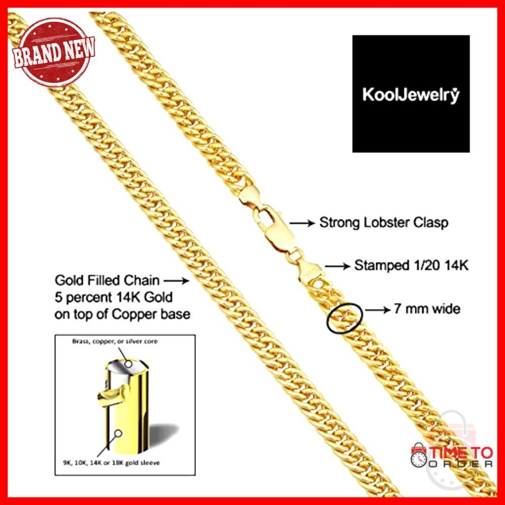 Solid 14k Gold Filled 7mm Double Curb Chain Necklace Statement Jewelry - Picture 3 of 7